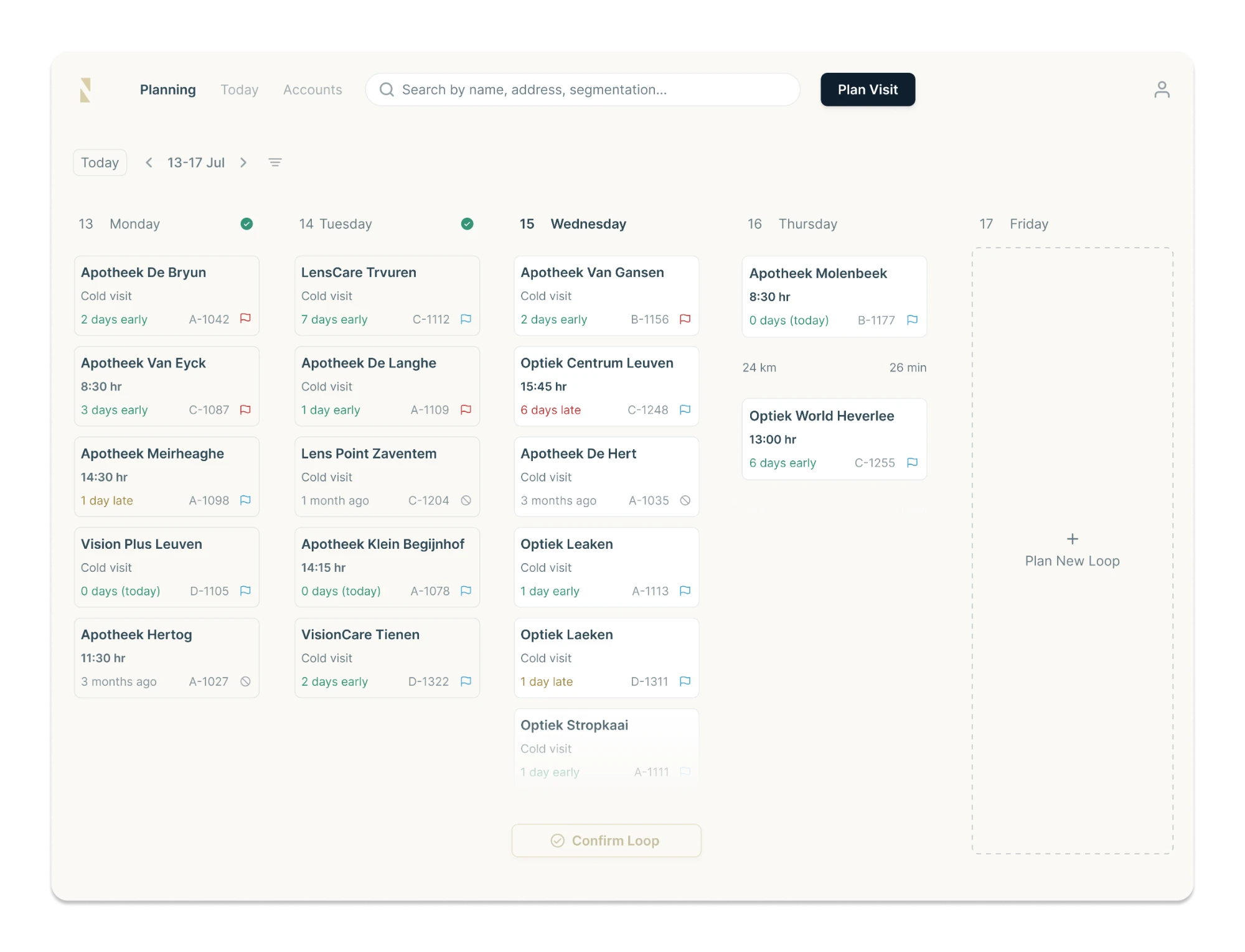 The weekly planning view in its original light theme.